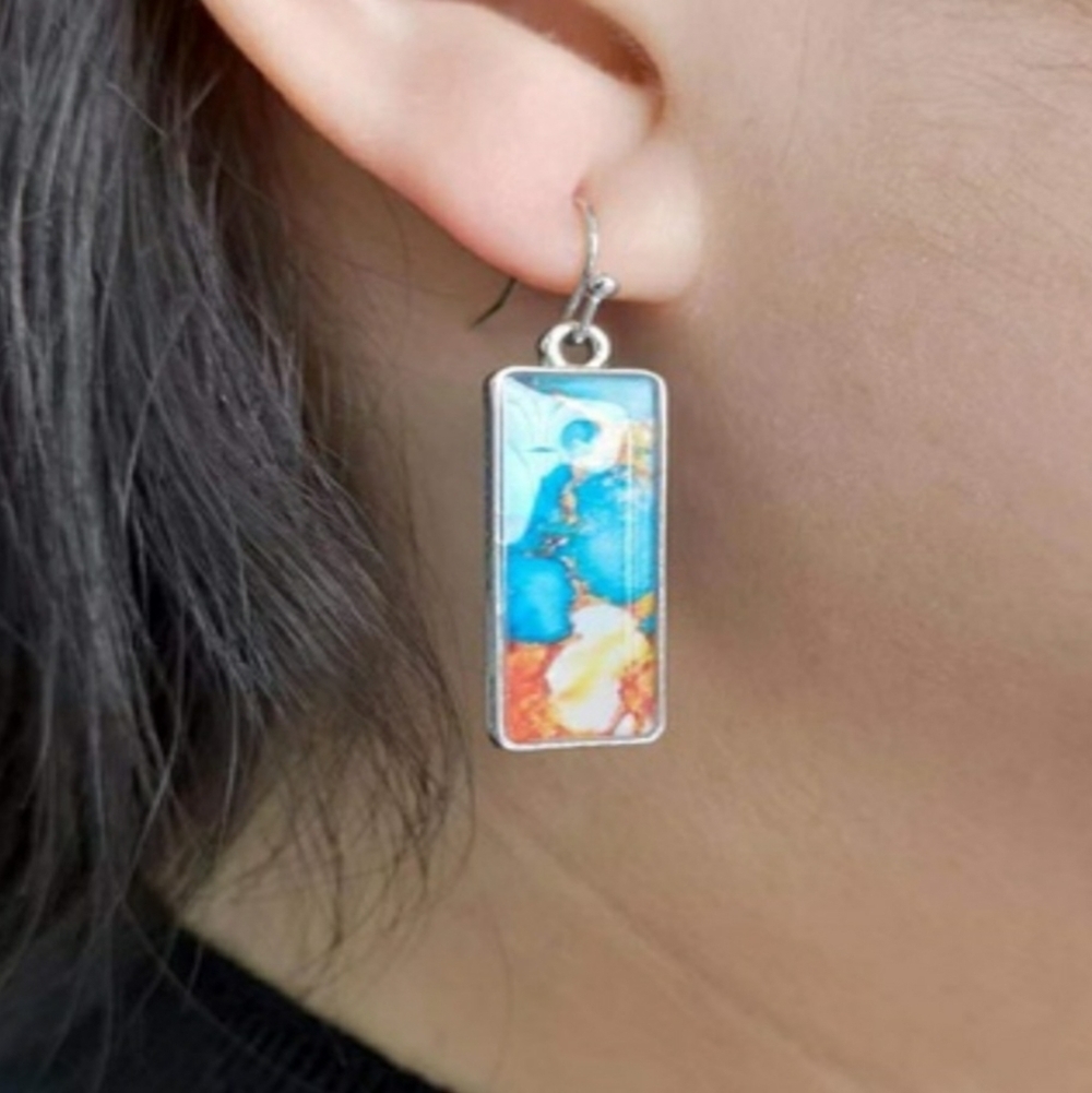 Marble Abstract Pattern Earrings Stained Glass Look - Picture 6 of 14